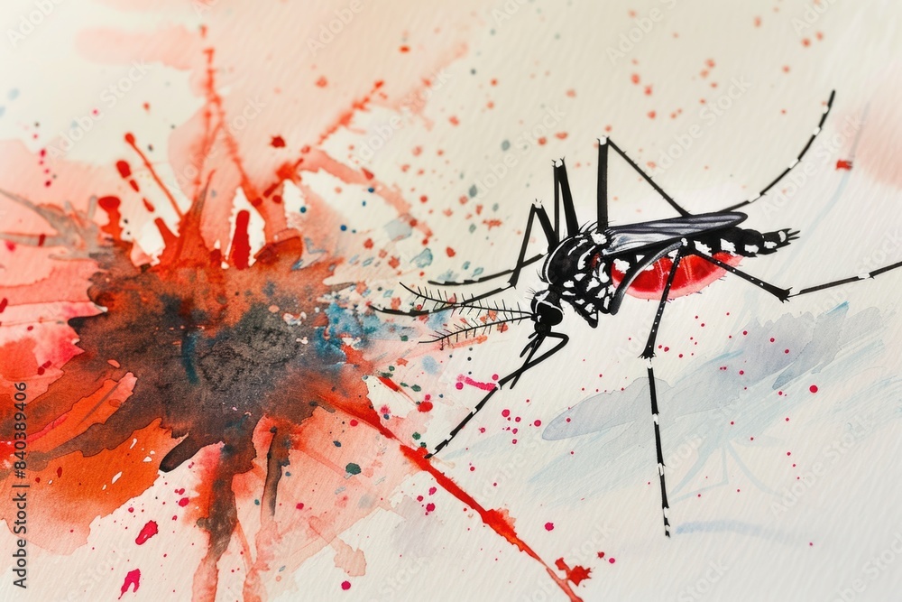 Poster a small mosquito drawn on a piece of paper with simple lines and shapes