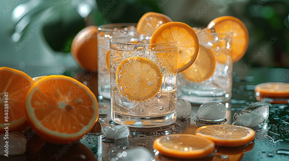 Poster this image is generated using artificial intelligence to show an elegant gin and tonic setup with vi