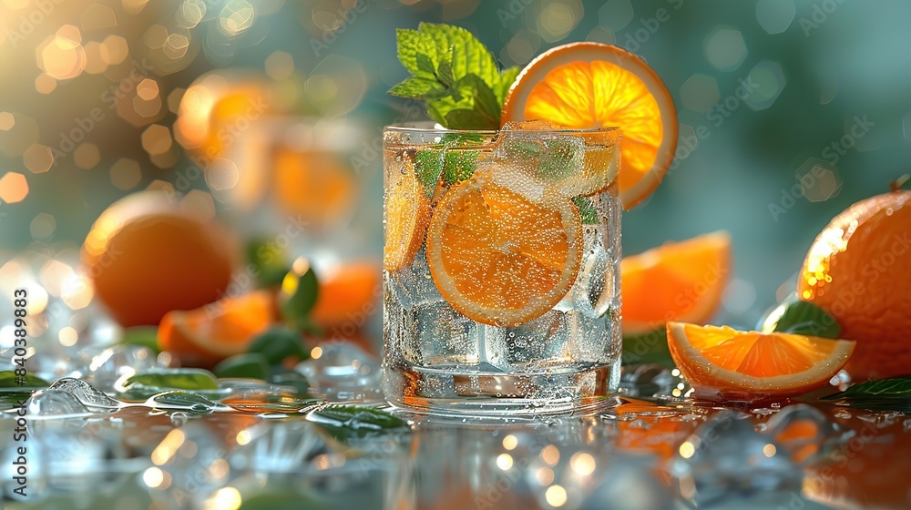 Poster this image is generated using artificial intelligence to show an elegant gin and tonic setup with vi