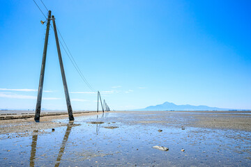 初夏の岱明海床路　熊本県玉名市　Taimei undersea road in early summer. Kumamoto Pref, Tamana City.