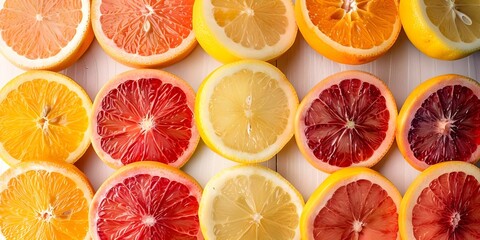 Slices of Citrus Fruits Lemon, Orange, Grapefruit. Concept Citrus Fruits, Lemon, Orange, Grapefruit, Fresh Ingredients