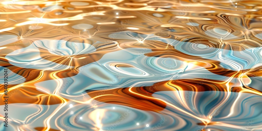 Poster creating a realistic 3d rendering of sparkling water ripples in a tranquil summer setting. concept 3