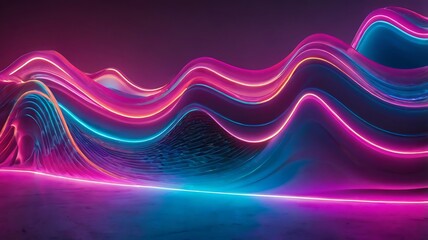 Neon Waves abstract background in pink, purple, blue and red