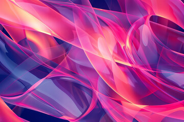 close up horizontal illustration of glowing abstract fluorescent transparent pink waves background