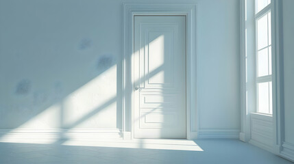 3d render shine of an open door in a bright room