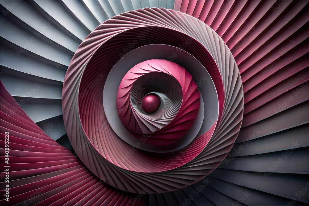 Aufkleber an abstract spiral design with pink and gray layered curves, creating a mesmerizing and dynamic visu