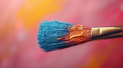 Fototapeta premium against a pale pink background an artist holds a golden hand with brushes.image illustration