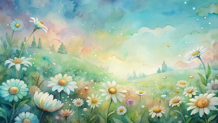 Daisy field watercolor background