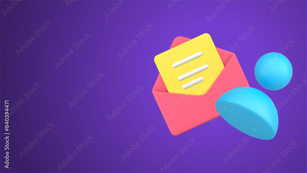Poster simple 3d icon open envelope with newsletter and human member user skittle pin vector isometric