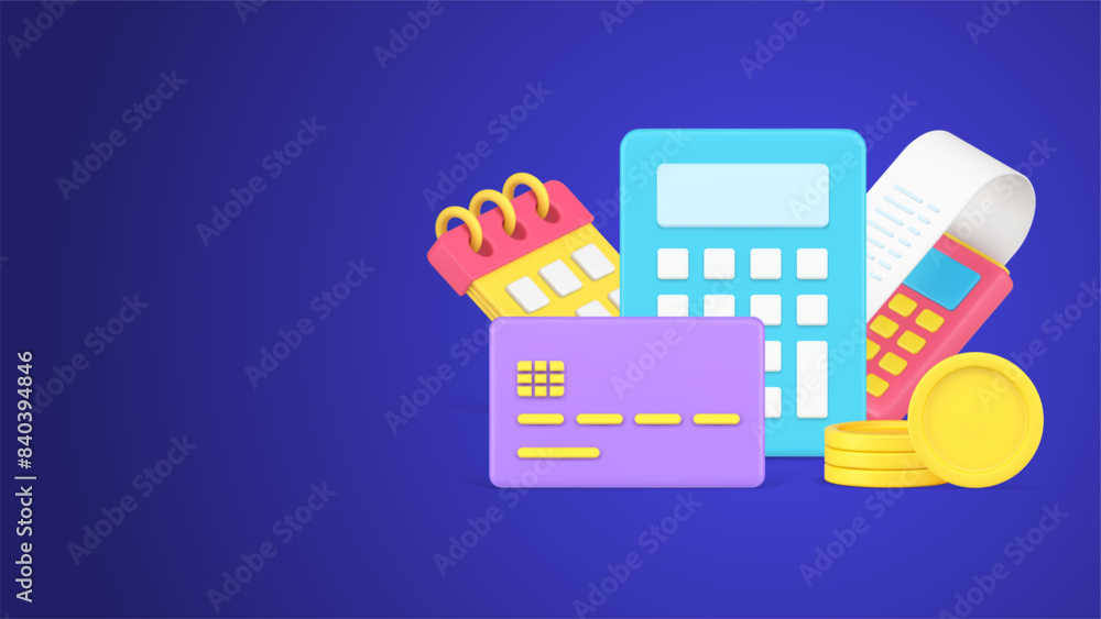 Poster counting financial payment at calendar day monthly regular finance commitment with pos terminal