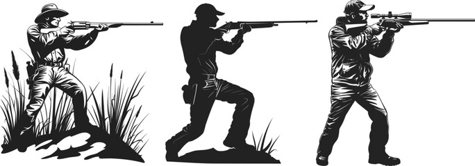 Set hunter silhouette vector illustration. Isolated on a white background 