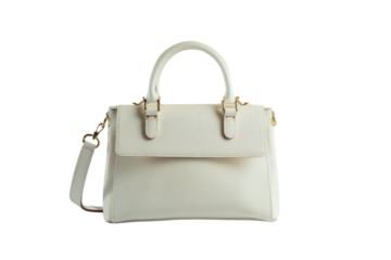 White leather handbag with gold accents