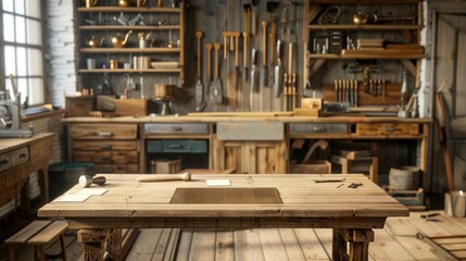 Craftsman's Haven Vintage Woodworking Shop with Handcrafted Furniture and Tools