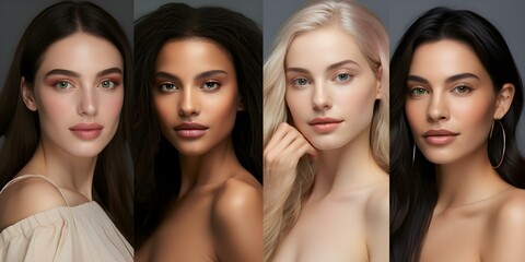Obraz premium A diverse group of beautiful women with glowing skin and great style. Concept Beauty, Diversity, Fashion, Lifestyle, Glamour
