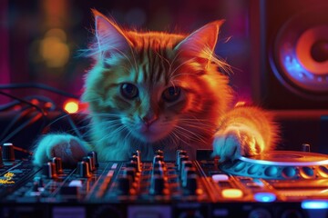 A domestic cat sitting on top of a stand mixer, possibly waiting for food or attention