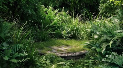 Enchanting Wooden Rendezvous Spot in Secret Garden Oasis Serene Nature Escape with Lush Greenery Peaceful Atmosphere and Hidden Retreat for Relaxation and Meditation