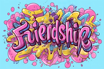 Bright inscription “Friendship” in colourful colours. Concept of international friendship day, close relationship of mutual trust, regulation and obtaining results.
