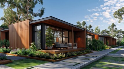 Fototapeta premium Sustainable Living EcoFriendly Modular Homes in Suburban Oasis