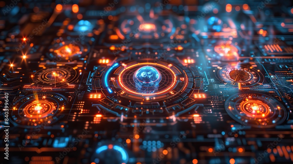 Poster shapes icons hud ui gui interface elements cyberpunk wireframe modern set of retrofuturistic graphic