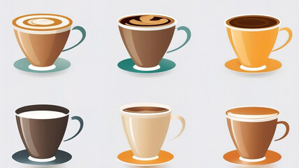 Obraz premium Collection of colorful coffee cup sets. Isolated white background
