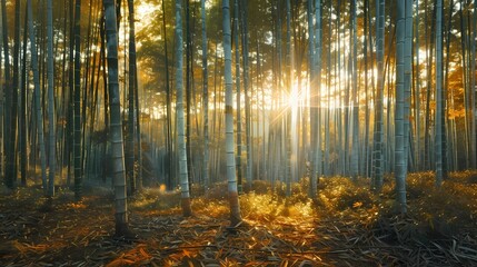 Retro bamboo forest sunshine pattern illustration poster background