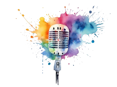 Microphone head clipart. Colorful splashes of paint. transparent - Powered by Adobe