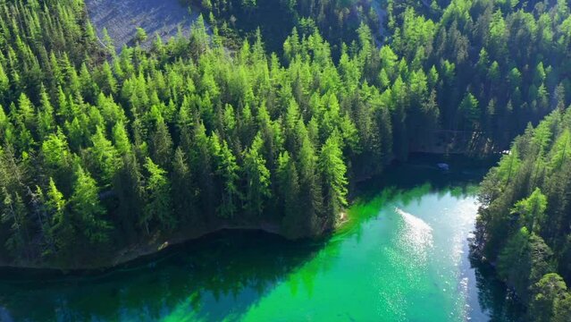 Gr&uuml;ner See in Spring, Styria, Austria, Drone Footage, Aerial View