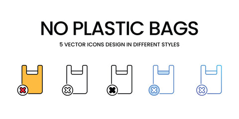No Plastic Bags icons vector set stock illustration.