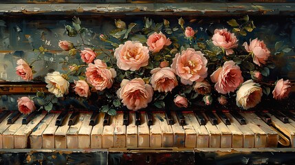 painting piano and flowers vintage oil painting.stock photo © Wiseman