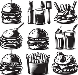 big burger, hamburger hand drawn vector illustration sketch retro style 