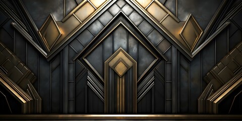 Fototapeta premium 1920s art deco background with geometric shapes in black gold and silver. Concept Art Deco, 1920s, Geometric Shapes, Black Gold Silver, Background