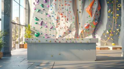 Thrilling Heights Vibrant Rock Climbing Gym with Blank Business Cards Colorful Holds and Gear