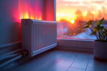 Modern White Radiator in a Cozy Living Room with Wooden Interior Design