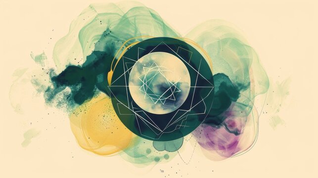Digital illustration featuring a metaphysical enneagram symbol