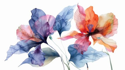 watercolor Exquisite watercolor painting of delicate flowers. Shades of blue, purple and pink create a sense of peace and tranquility.