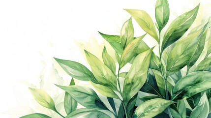Obraz premium watercolor Green leaves on a white background. The leaves are of different shapes and sizes.