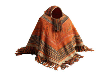 Orange Hooded Poncho with Fringes
