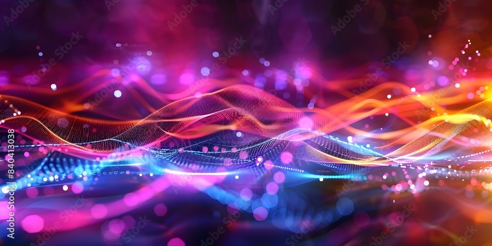 Poster the flow of digital data through communication technology lines and dots in motion. concept digital 