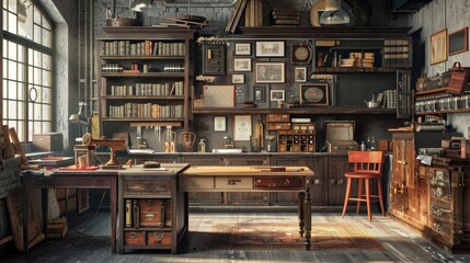 Vintage Restoration Blank Business Cards Restored Furniture and Upholstery Tools in an Antique Workshop