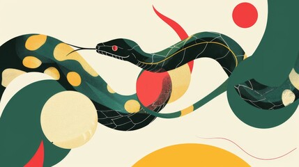 Digital illustration featuring an ouroboros snake eating its tail