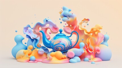 Digital illustration featuring a surreal teapot