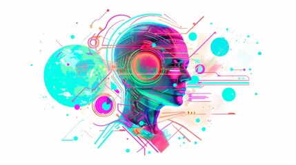 Fototapeta premium Digital illustration featuring a neon cyberpunk android