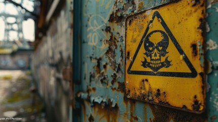 A yellow warning sign featuring a skull and crossbones, commonly used for hazardous materials or biohazardous situations