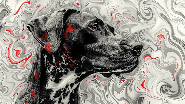 an elegant doberman against a neo trabal tattoo pattern great for typography clothing merch t shirts album covers etc.stock illustration
