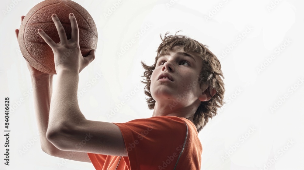 Wall mural a young boy holding a basketball in his hand