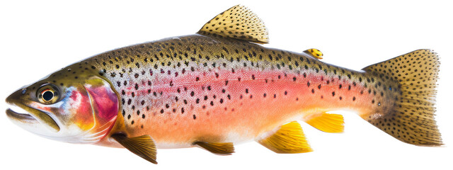 Rainbow trout river fish with transparent background in side view.