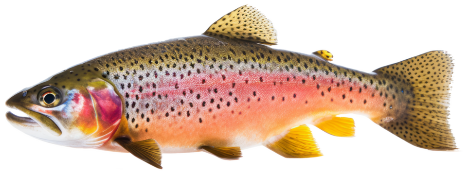 Rainbow trout river fish with transparent background in side view.