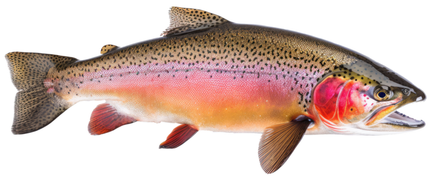 Rainbow trout river fish with transparent background in side view.