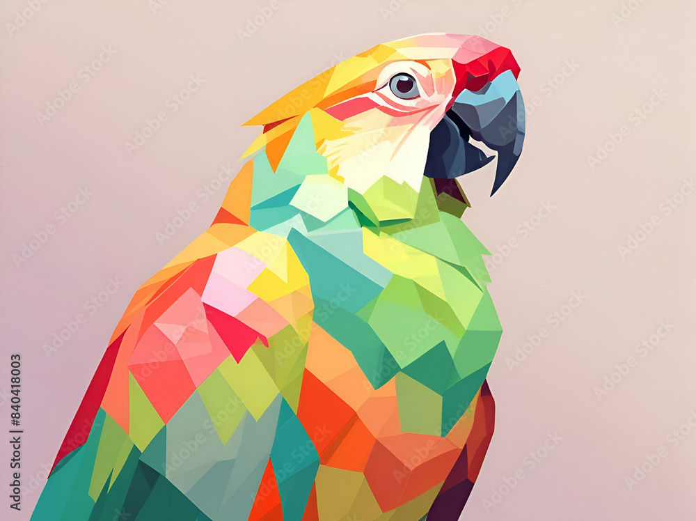 Wall mural abstract pastel cubism low poly exotic colorful parrot