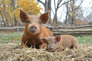 Sustainable pig farming  eco friendly pigs and piglets thriving on a domestic farm